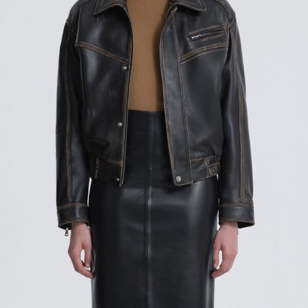 Nour Hammour Jackets Color | Clint Cropped Bomber Jacket luxury leather Jackets from Coveti