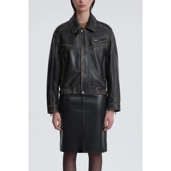Nour Hammour Clint Cropped Bomber Jacket, view 3