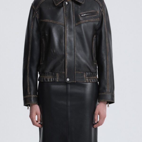 Nour Hammour Jackets Color | Clint Cropped Bomber Jacket luxury leather Jackets from Coveti