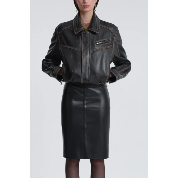 Nour Hammour Clint Cropped Bomber Jacket, view 4