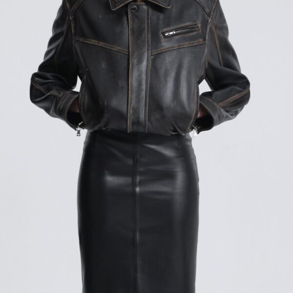 Nour Hammour Jackets Color | Clint Cropped Bomber Jacket luxury leather Jackets from Coveti