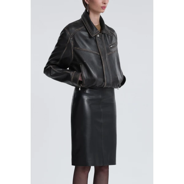 Nour Hammour Clint Cropped Bomber Jacket, view 5