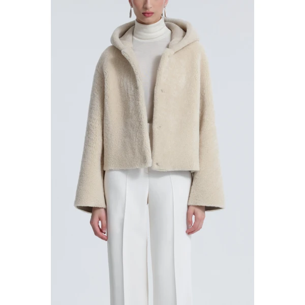 Nour Hammour Cooper Hooded Curly Shearling Jacket, view 2