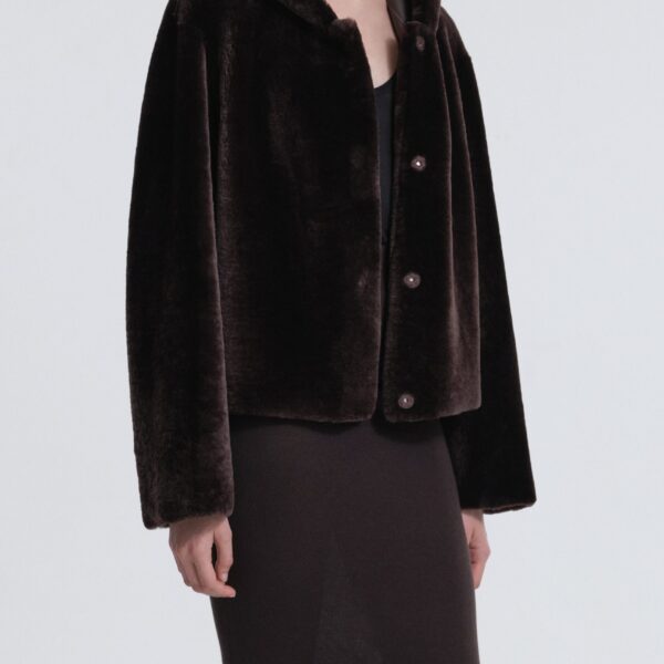 Nour Hammour Jackets Color | Cooper Hooded Shearling Jacket luxury leather Jackets from Coveti