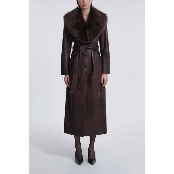 Nour Hammour Dakota Glamorous Leather Coat, view 2