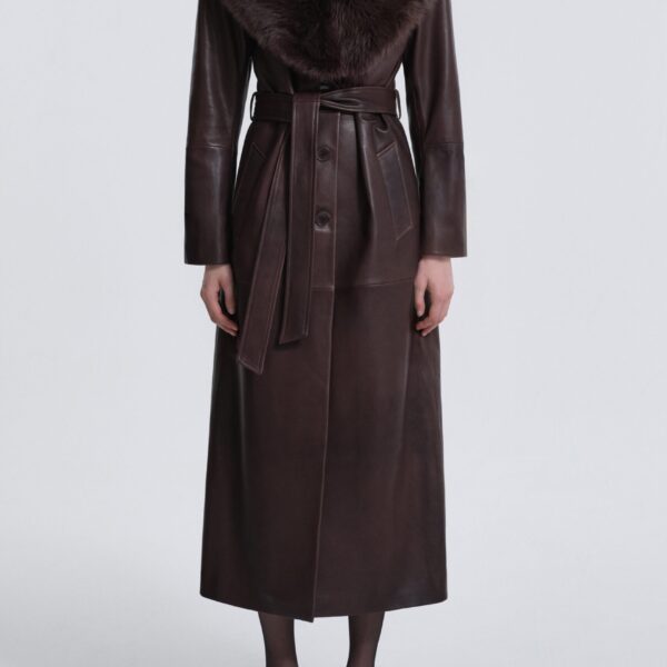 Nour Hammour Coats Color | Dakota Glamorous Leather Coat luxury leather Coats from Coveti