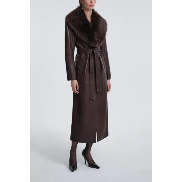 Nour Hammour Dakota Glamorous Leather Coat, view 3