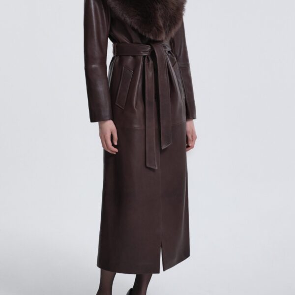 Nour Hammour Coats Color | Dakota Glamorous Leather Coat luxury leather Coats from Coveti