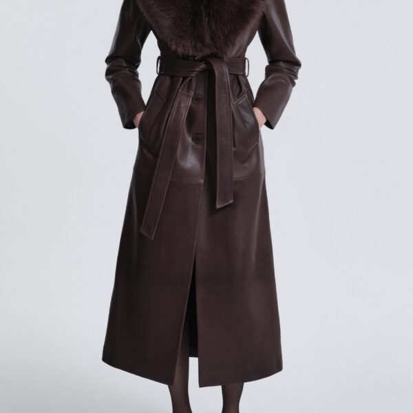 Nour Hammour Coats Color | Dakota Glamorous Leather Coat luxury leather Coats from Coveti
