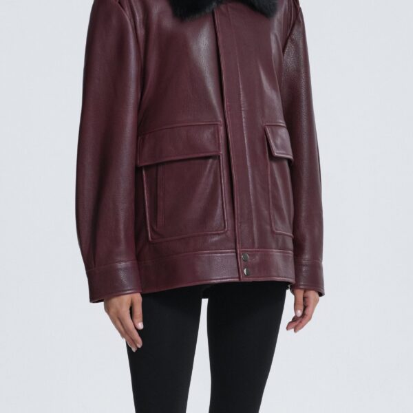 Nour Hammour Jackets Color | Drey Shearling Collar Distressed Jacket luxury leather Jackets from Coveti