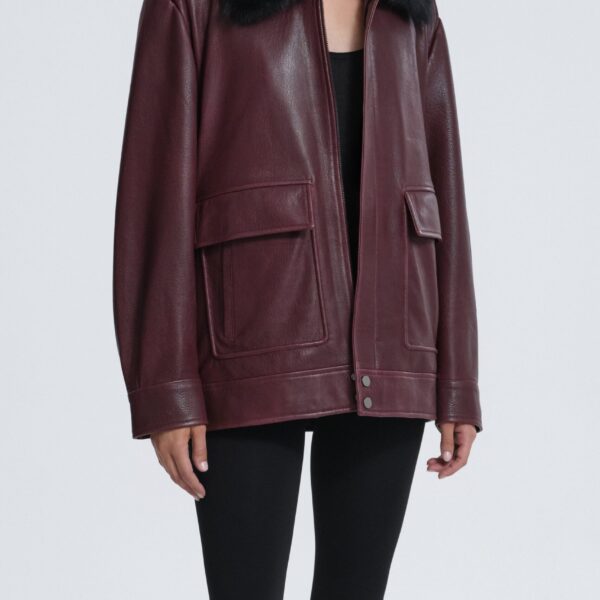 Nour Hammour Jackets Color | Drey Shearling Collar Distressed Jacket luxury leather Jackets from Coveti