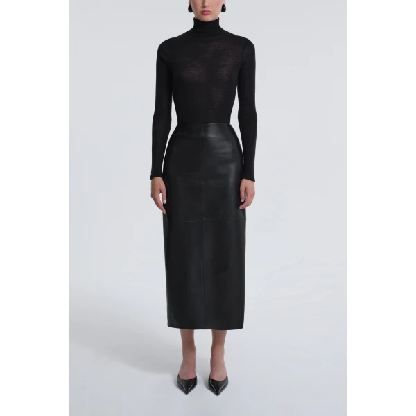 Nour Hammour Elisse Skirt Long Pencil Leather Skirt, view 2