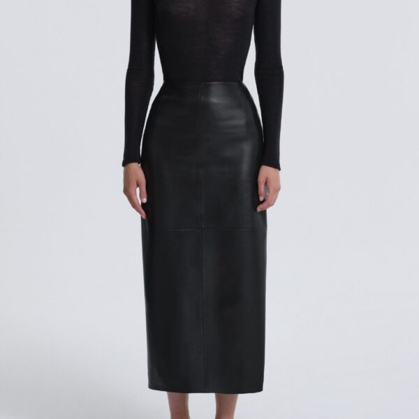 Nour Hammour Skirts Color | Elisse Skirt Long Pencil Leather Skirt luxury leather Skirts from Coveti
