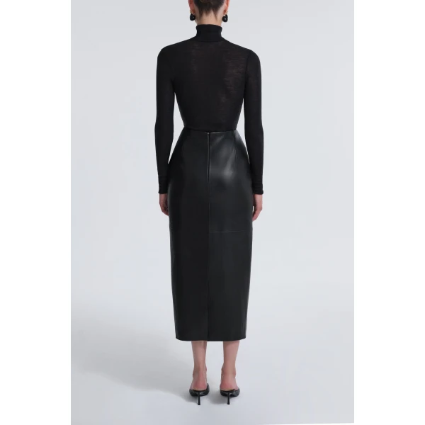 Nour Hammour Elisse Skirt Long Pencil Leather Skirt, view 3