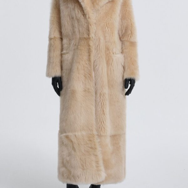 Nour Hammour Coats Color | Evita Long Luxurious Shearling Coat luxury leather Coats from Coveti