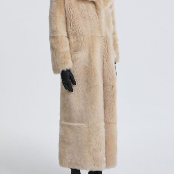 Nour Hammour Coats Color | Evita Long Luxurious Shearling Coat luxury leather Coats from Coveti