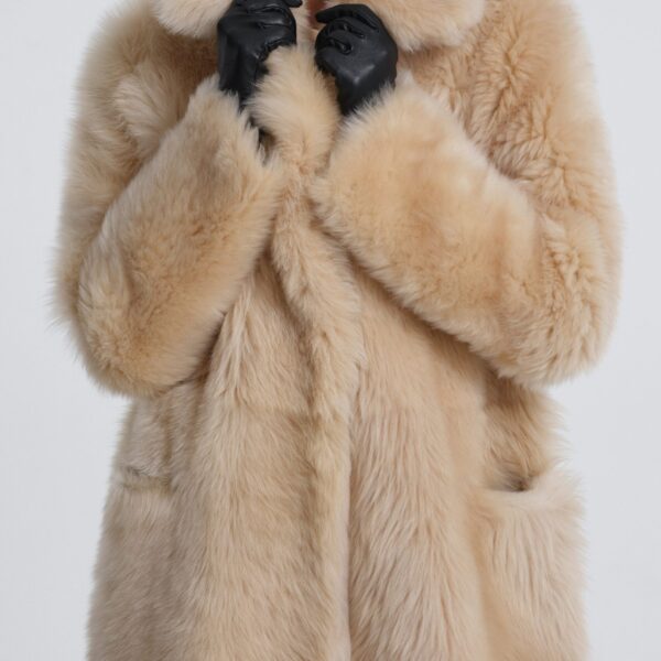 Nour Hammour Coats Color | Evita Long Luxurious Shearling Coat luxury leather Coats from Coveti