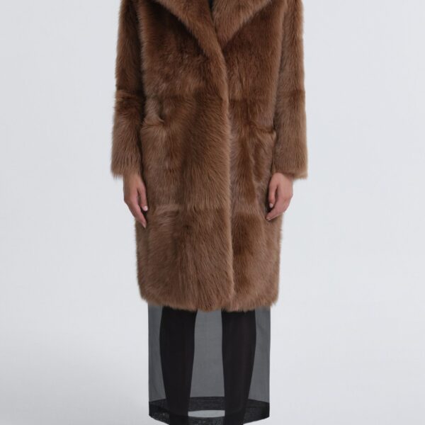 Nour Hammour Coats Color | Evita Plush Shearling Coat luxury leather Coats from Coveti