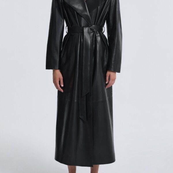 Nour Hammour Coats Color | Kasha Long Ladylike Coat luxury leather Coats from Coveti
