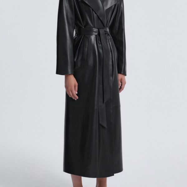Nour Hammour Coats Color | Kasha Long Ladylike Coat luxury leather Coats from Coveti