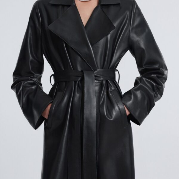 Nour Hammour Coats Color | Kasha Long Ladylike Coat luxury leather Coats from Coveti