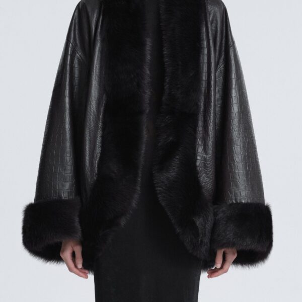 Nour Hammour Coats Color | Sabine Oversized Croco Coat luxury leather Coats from Coveti