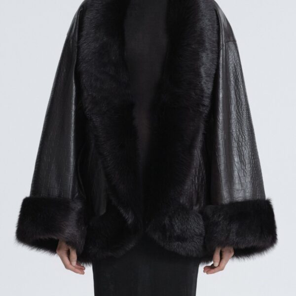 Nour Hammour Coats Color | Sabine Oversized Croco Coat luxury leather Coats from Coveti