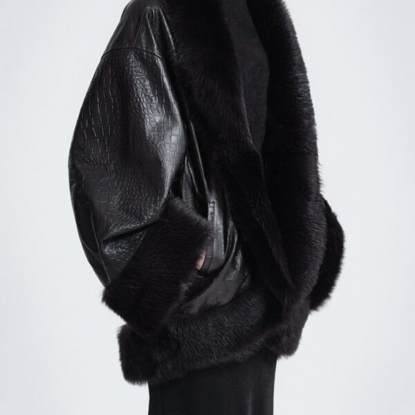Nour Hammour Coats Color | Sabine Oversized Croco Coat luxury leather Coats from Coveti