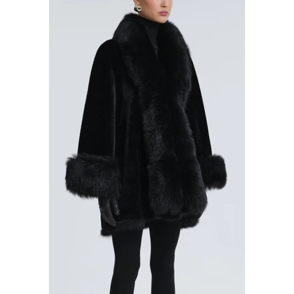 Nour Hammour Sima Midi Chic Shearling Coat, view 3