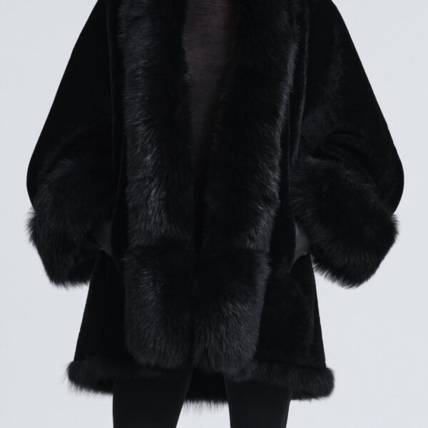 Nour Hammour Coats Color | Sima Midi Chic Shearling Coat luxury leather Coats from Coveti