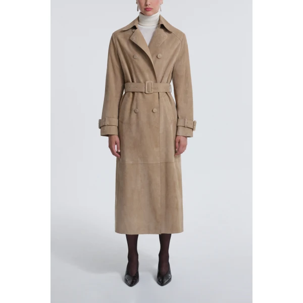 Nour Hammour Tate Tailored Suede Trench Coat, view 2