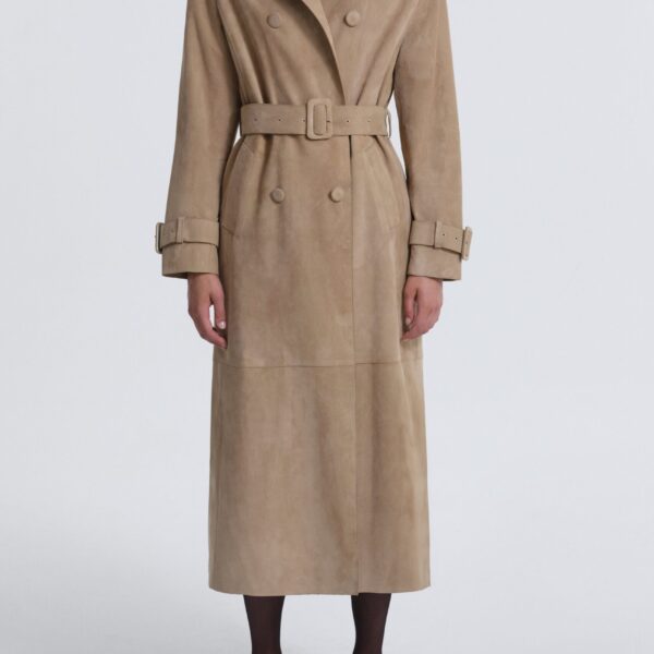 Nour Hammour Coats Color | Tate Tailored Suede Trench luxury leather Coats from Coveti