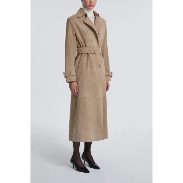 Nour Hammour Tate Tailored Suede Trench Coat, view 3