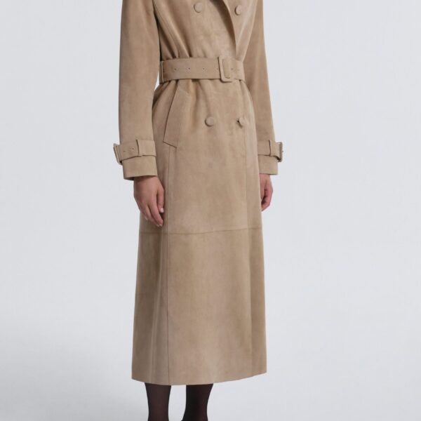 Nour Hammour Coats Color | Tate Tailored Suede Trench luxury leather Coats from Coveti