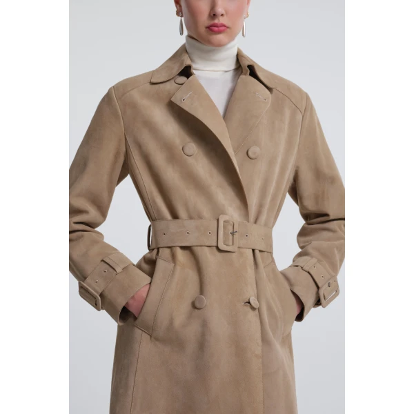 Nour Hammour Tate Tailored Suede Trench Coat, view 5