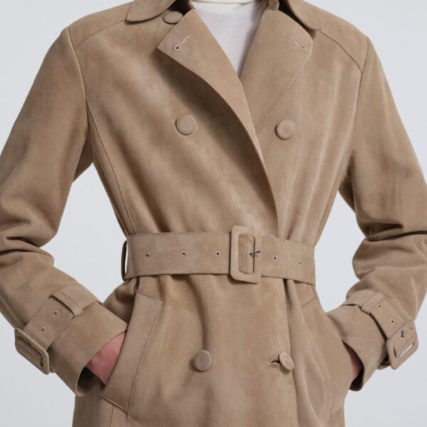 Nour Hammour Coats Color | Tate Tailored Suede Trench luxury leather Coats from Coveti