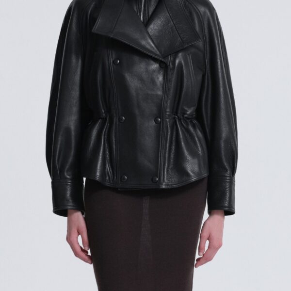 Nour Hammour Jackets Color | Thalia Cropped Cinched Jacket luxury leather Jackets from Coveti