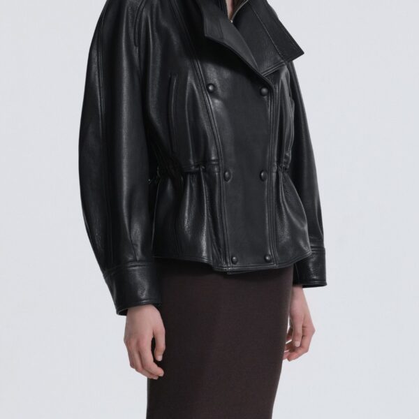 Nour Hammour Jackets Color | Thalia Cropped Cinched Jacket luxury leather Jackets from Coveti