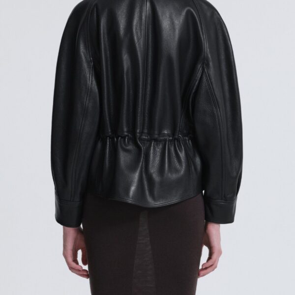 Nour Hammour Jackets Color | Thalia Cropped Cinched Jacket luxury leather Jackets from Coveti