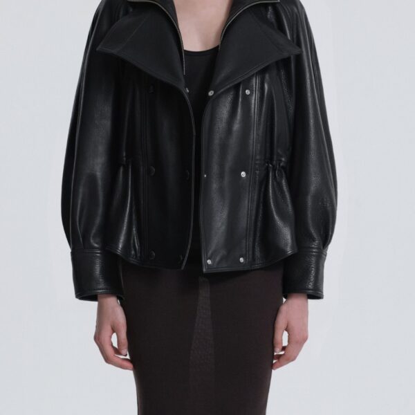 Nour Hammour Jackets Color | Thalia Cropped Cinched Jacket luxury leather Jackets from Coveti