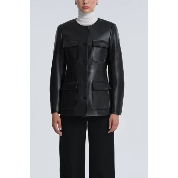 Nour Hammour Vernes Elegant Leather Jacket, view 2