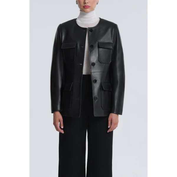 Nour Hammour Vernes Elegant Leather Jacket, view 3