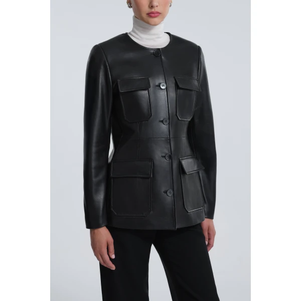 Nour Hammour Vernes Elegant Leather Jacket, view 4