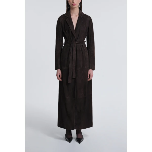 Nour Hammour Vesper Sleek Suede Coat, view 2
