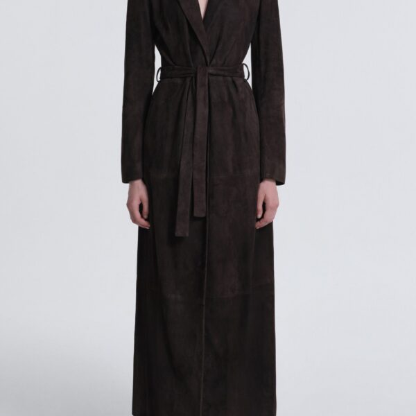 Nour Hammour Coats Color | Vesper Sleek Suede Coat luxury leather Coats from Coveti