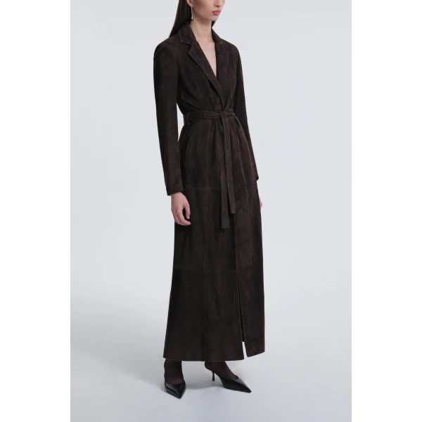 Nour Hammour Vesper Sleek Suede Coat, view 3
