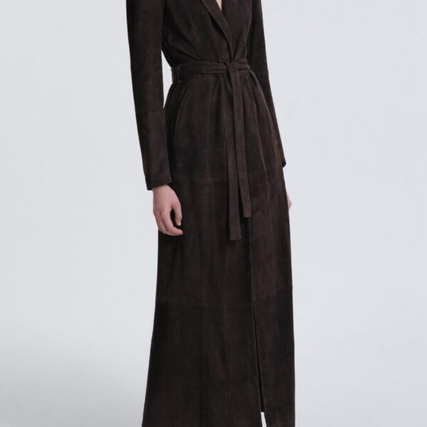 Nour Hammour Coats Color | Vesper Sleek Suede Coat luxury leather Coats from Coveti