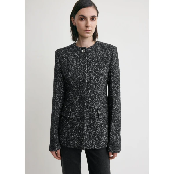 Collarless Cinched Jacket Black/White - Image 3