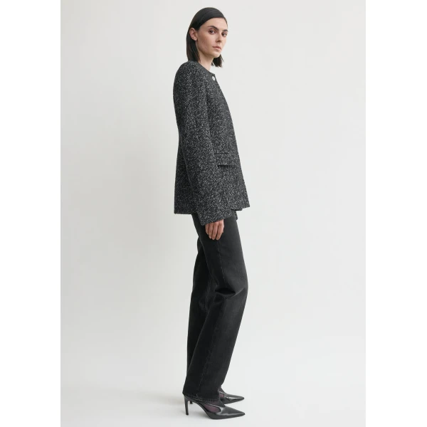 Collarless Cinched Jacket Black/White - Image 5