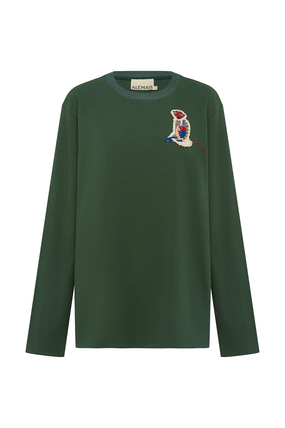 Alemais Carmine Embroidered Long Sleeve Tee Top